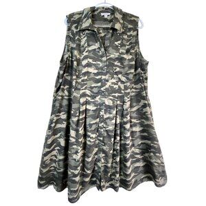 Beach Lunch Lounge Camo Button Down Midi Dress Plus Size 2X Army Y2K Military